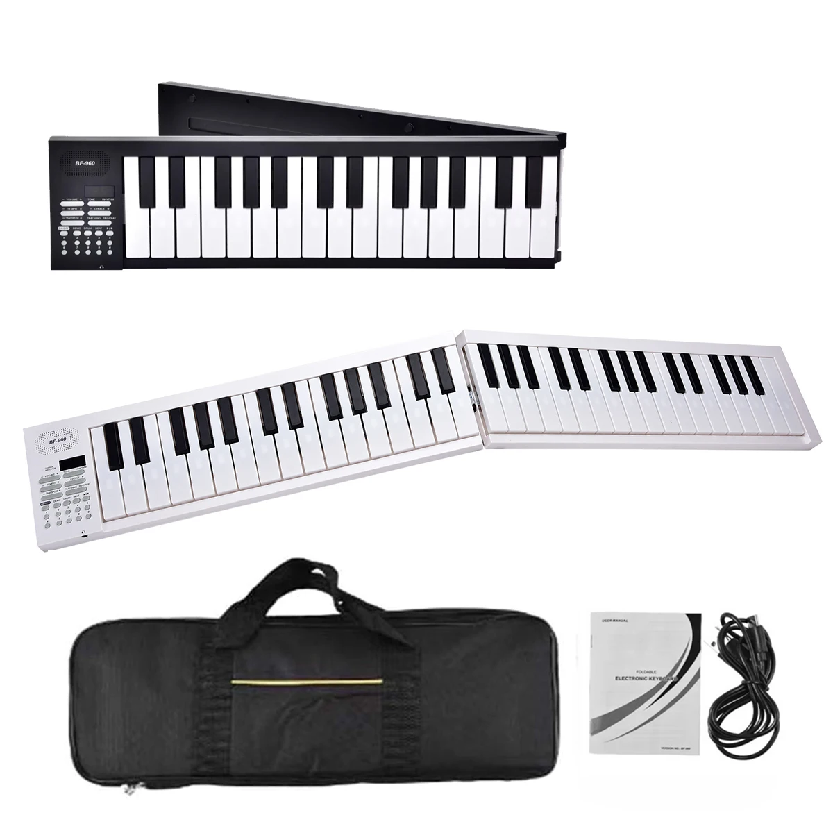 Miwayer 61-Key Portable Folding Electronic Piano Keyboard with LED Display, 16 Tones&100 Rhythms, Built-in Battery,Teaching Mode