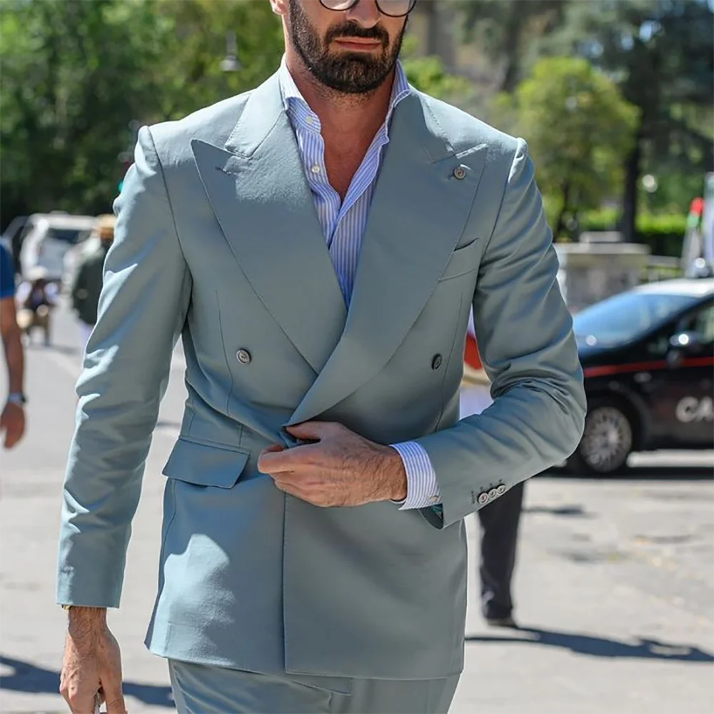 

Men's Suits Slim Fit 2 Piece Peak Lapel Double Breasted Wedding Groom Business Office Party Male Clothing Formal Blazer Pants