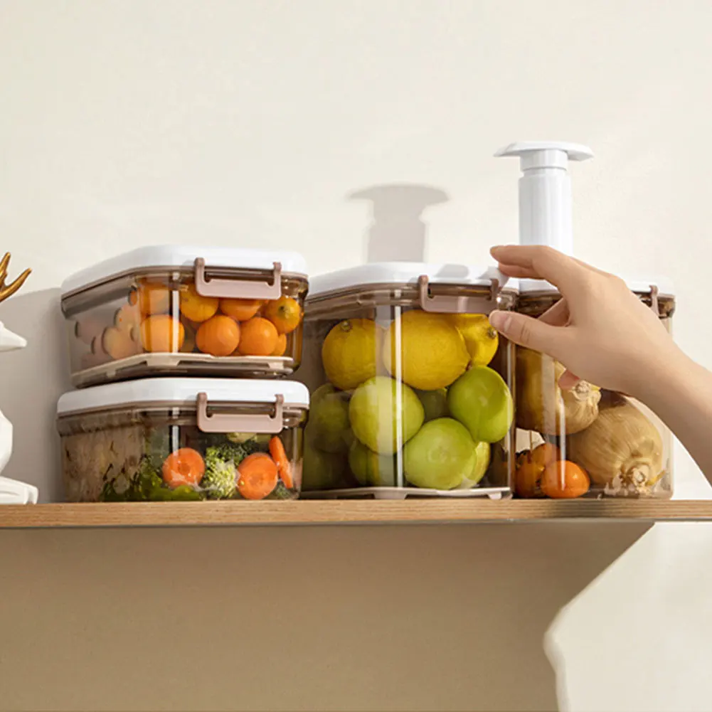 Vacuum Food Storage Container with Vacuum Pump Kitchen Storage Box with Removable Drain Plate for Fruit Vegetables Bread Snacks