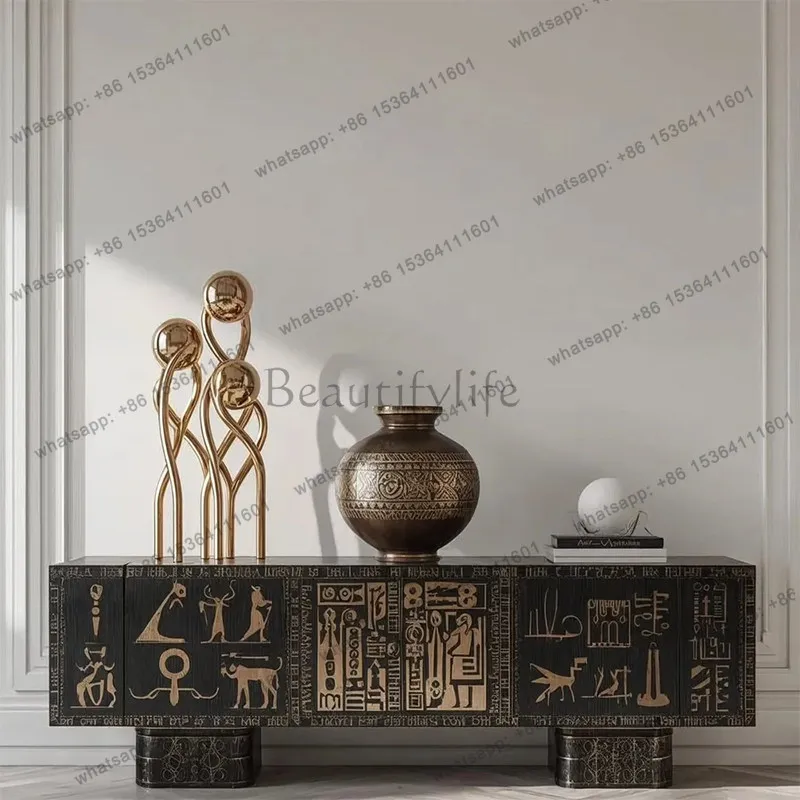 FG new TV cabinet solid wood floor geometric art light luxury living room locker