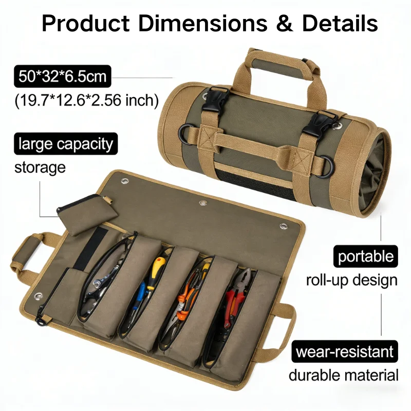Multi-Purpose Hardware Tool Bag Professional Multi-Pocket Rolled Portable Storage Bag Rolled Waterproof Storage Bag Pliers Wrenc