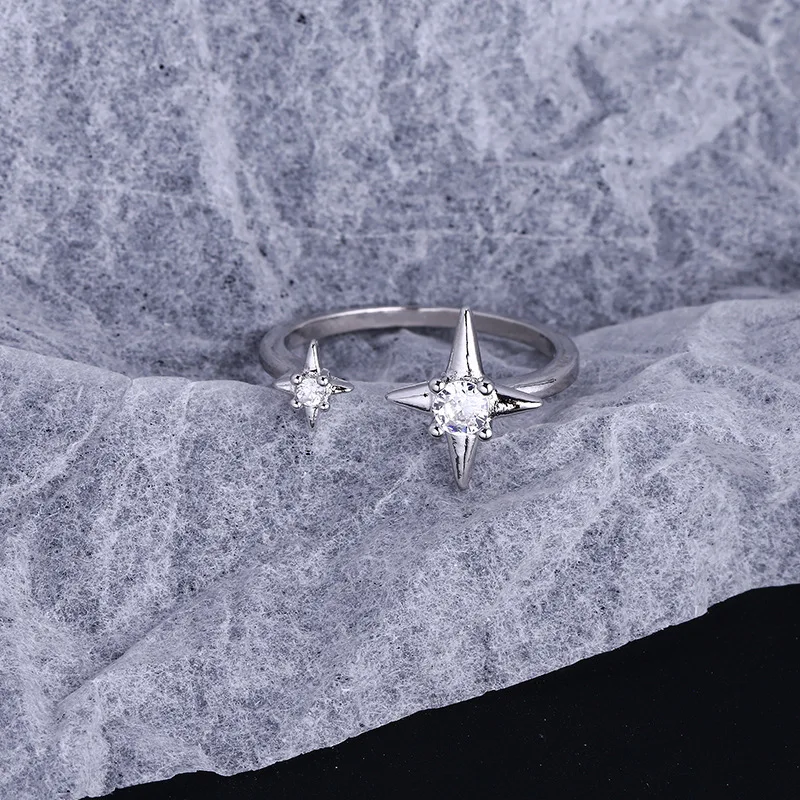 Women's 925 Sterling Silver Four-Pointed Star Zircon Ring