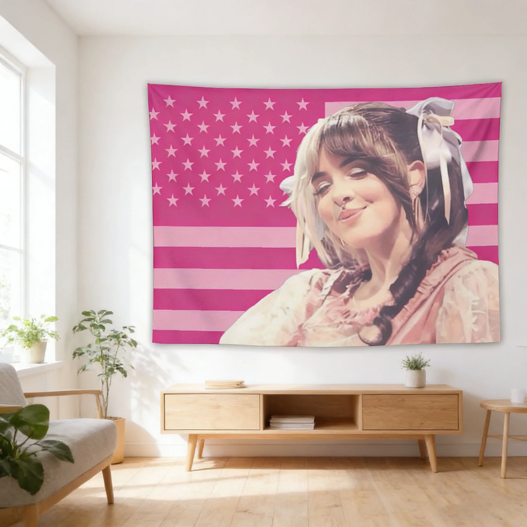 Melanie Martinez Pink White USA Flag Wall Tapestry, Premium Print Wall Art for Home Office Bedroom, Ideal Gift for Fans