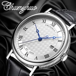 38.5MM Simple Ultra-thin Men's Quartz Watch Sapphire Crystal Two-pin Blue Steel Pointer Japan Imported Movement Stainless Steel