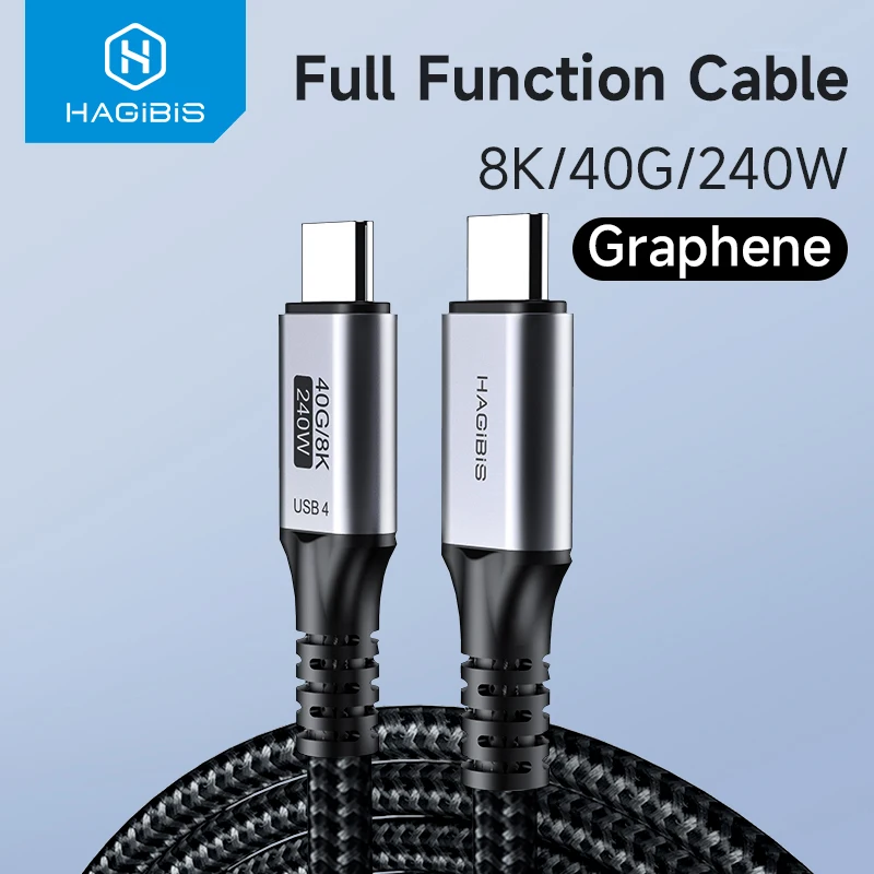 Hagibis USB 4 Cable 40Gbps USB C to USB C 240W Fast Charging 8K 60Hz Video Graphene for Thunderbolt 3/4 Laptop iPhone 16 Pro Max