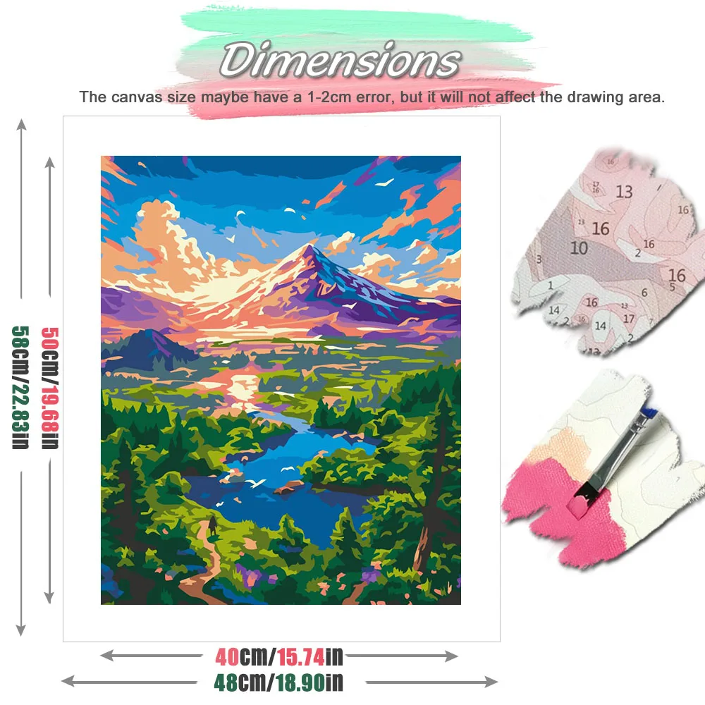 HUACAN الطلاء حسب الرقم قماش طبيعة الجبل المشهد رسمت باليد بحيرة مجموعات الرسم على قماش هدية ديكور المنزل