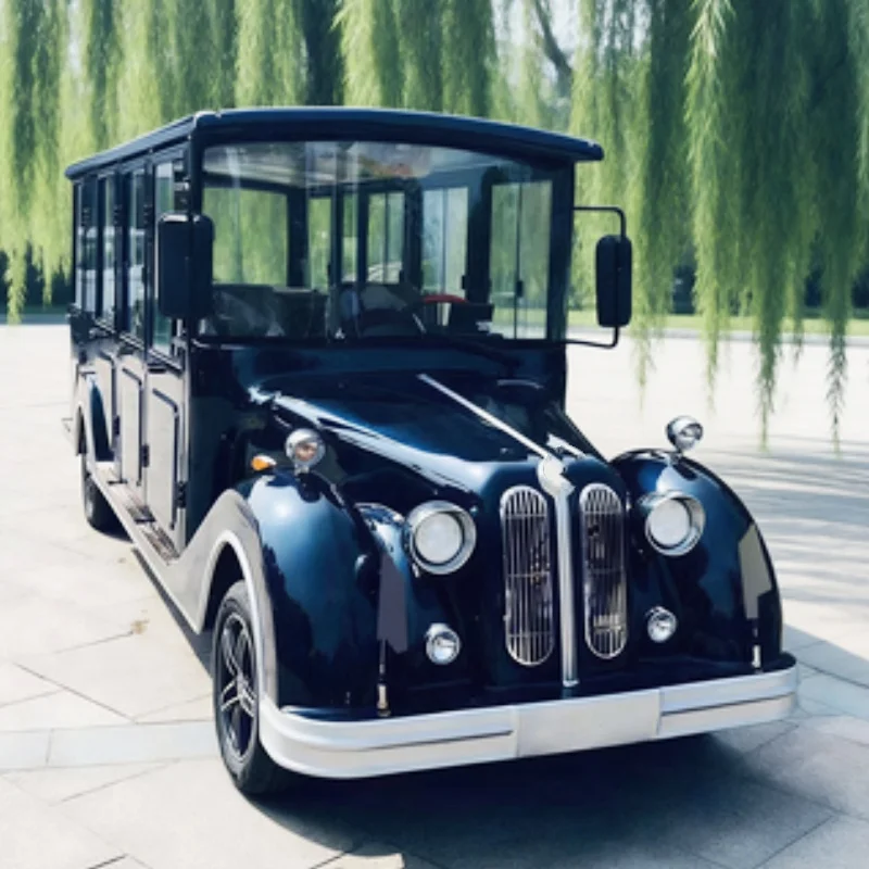 Club Antique Classic Cart Street Legal 72V Lithium Electric Antique Tour Bus Free Custom Color Black Upholstered Seat