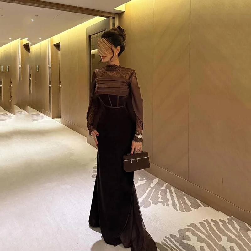 Thinyfull-vestidos de noche de graduación de sirena para mujer, vestido de fiesta de encaje de manga larga de Arabia Saudita, vestidos de cóctel simples personalizados