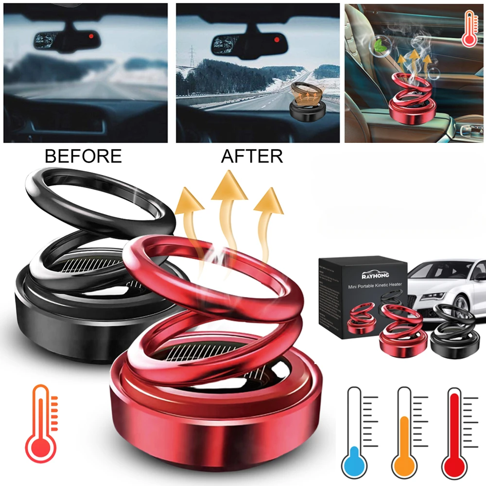 Portable Kinetic Molecular Heater Double Ring Rotating Solar Powered Windshield Defroster Car Heater Car Air Freshener