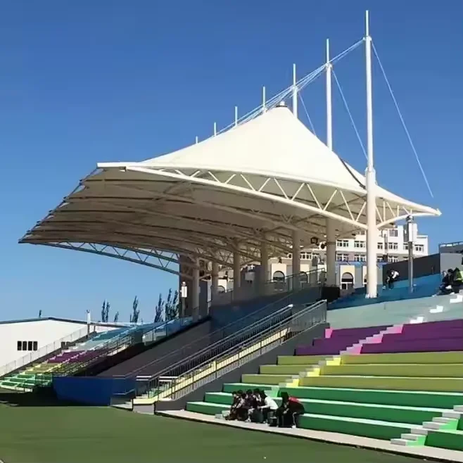 Custom Stadium Grandstand Canopy Tensile Membrane Roof Outdoor Sports Shade Structure Steel Frame Waterproof Roofing System