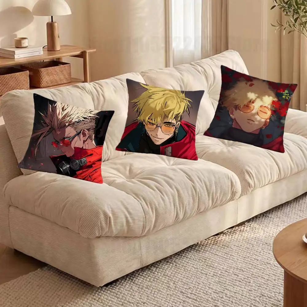 Trigun S-Stampede Cartoon Print Throw Pillow Cover Square Cushion Case for Living Room Bedroom Decor