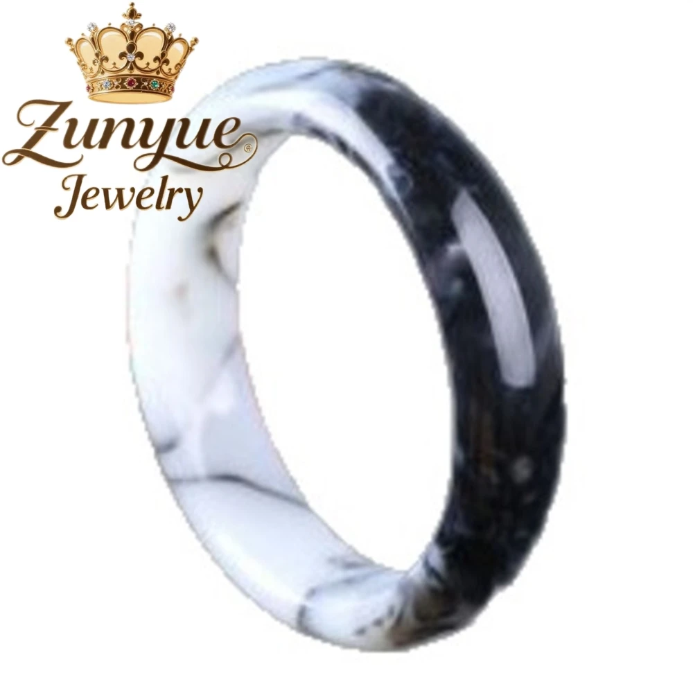 High-end Natural Hotan Jade Black and White Floating Flowers Bangle Retro Chinese Style Exquisite Fashion Jewelry Holiday Gift