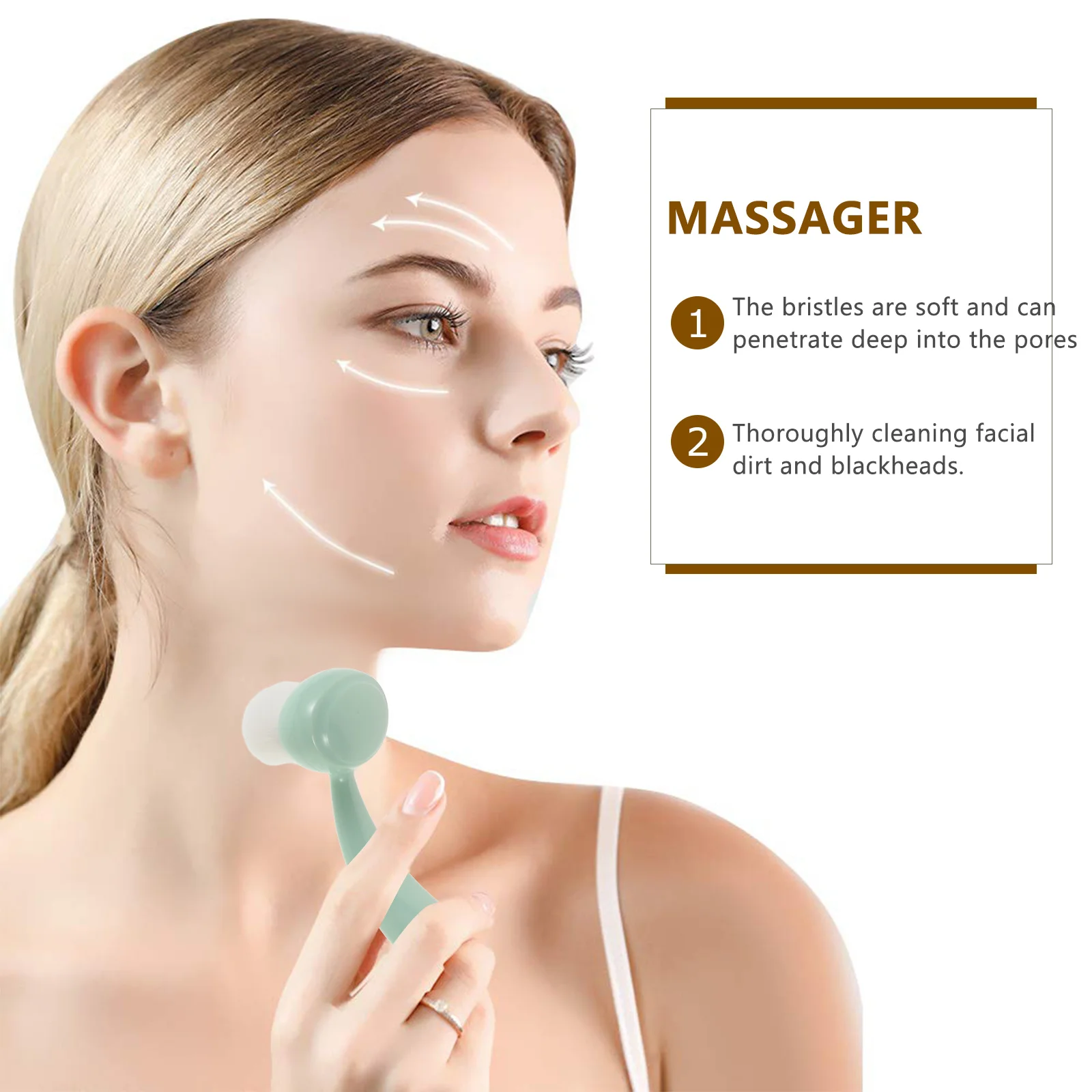 Cepillo de limpieza facial exfoliante, mango largo, verde claro, para eliminación de espinillas, limpieza profunda, depurador Facial suave