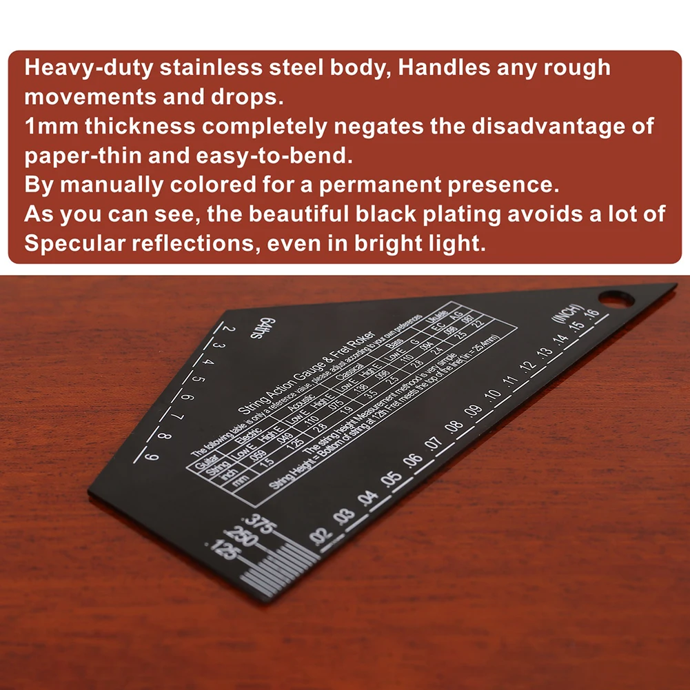 Medidor de acción de cuerdas de guitarra de acero inoxidable, regla de altura de cuerdas, guía de nivelación de trastes, herramienta para luthier de guitarra