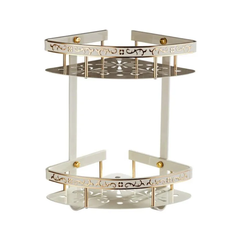 Wall Mounted Bathroom Shelf Gold White Aluminum Bathroom Shelf  Corner Shower Shelf Bathroom Accessories Art Carved