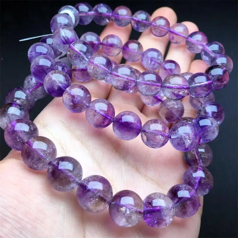 12MM Natural Purple Rutilated Super Seven Quartz Bracelet Women Healing Gemstone Crystal Strand Jewelry Christmas Gift 1PCS