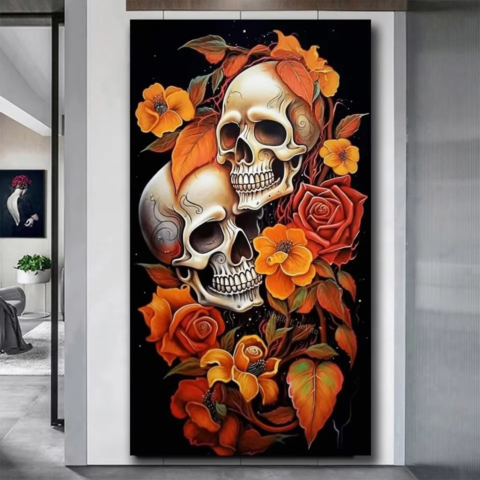 Amazing Flowers Skull Full Square Round Diamond Painting Set,New 2026 DIY Diamond Art Mosaic Halloween Craft Handmade Home Dec
