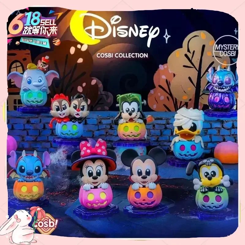 Caliente Mickey Friends Pumpkin Edition Cosbi Halloween caja ciega misteriosa Mini muñeca decoración de escritorio regalo auténtico juguete coleccionable