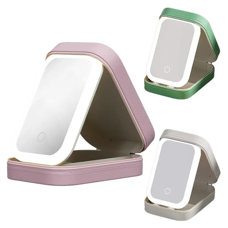 

Косметический футляр с подсветкой, портативный зеркальный органайзер для косметики с защитой от пыли, с ручкой