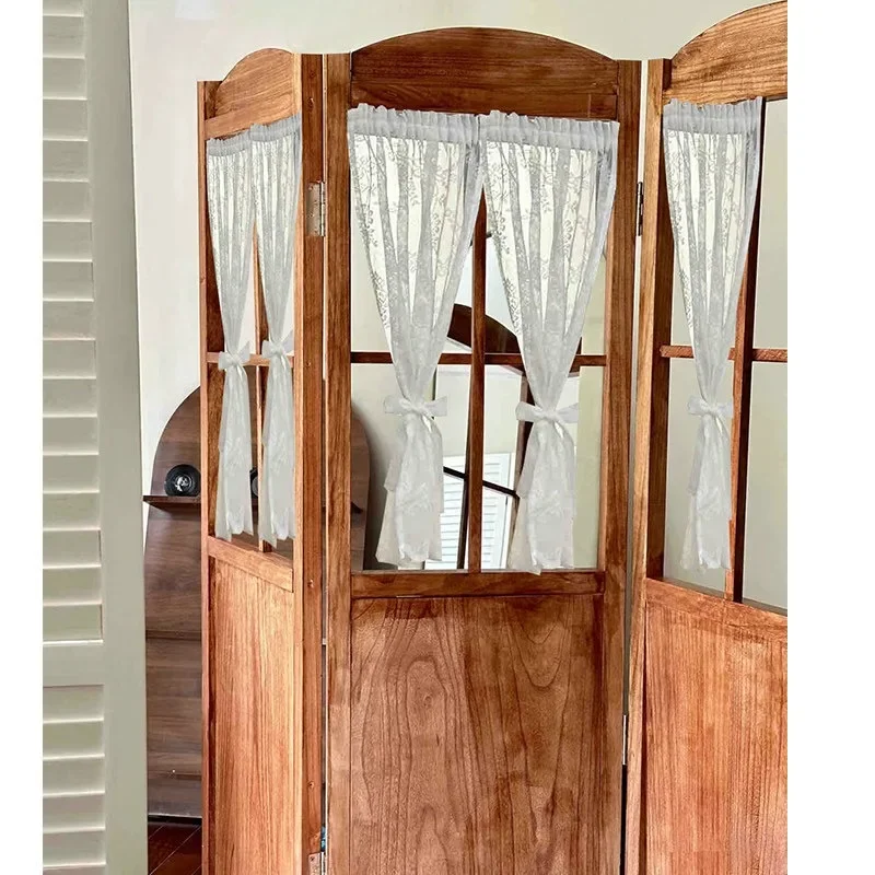 French country retro folding screen gauze curtain ins wind solid wood mobile partition clothing store homestay nail salon