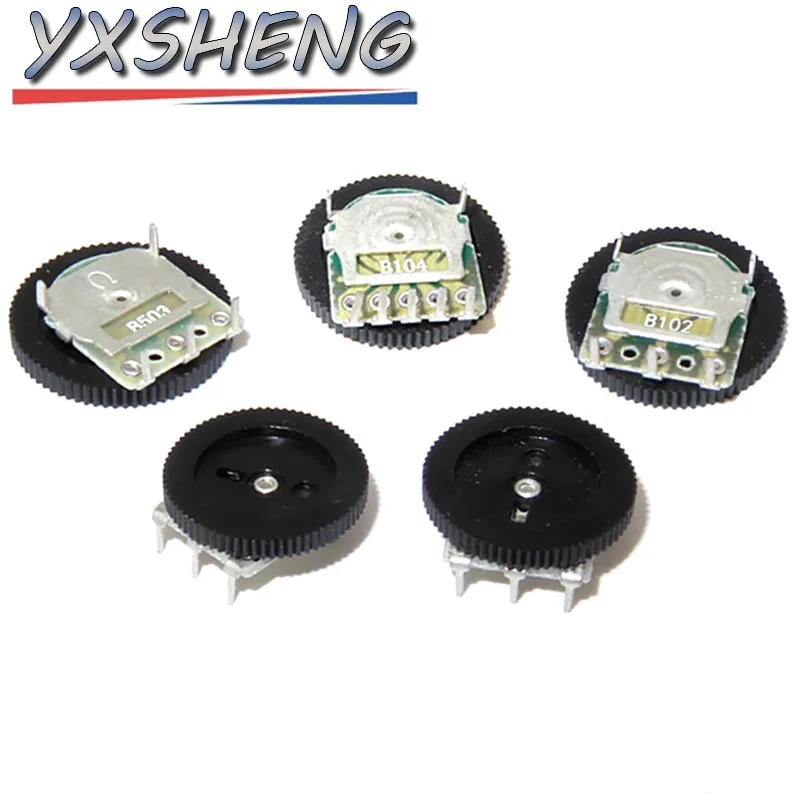 10PCS 3Pin 5Pin 16*2mm Dial Potentiometer B102 B103 B203 B503 B1K B10K B20K B50K Double Gear Tuning Potentiometer