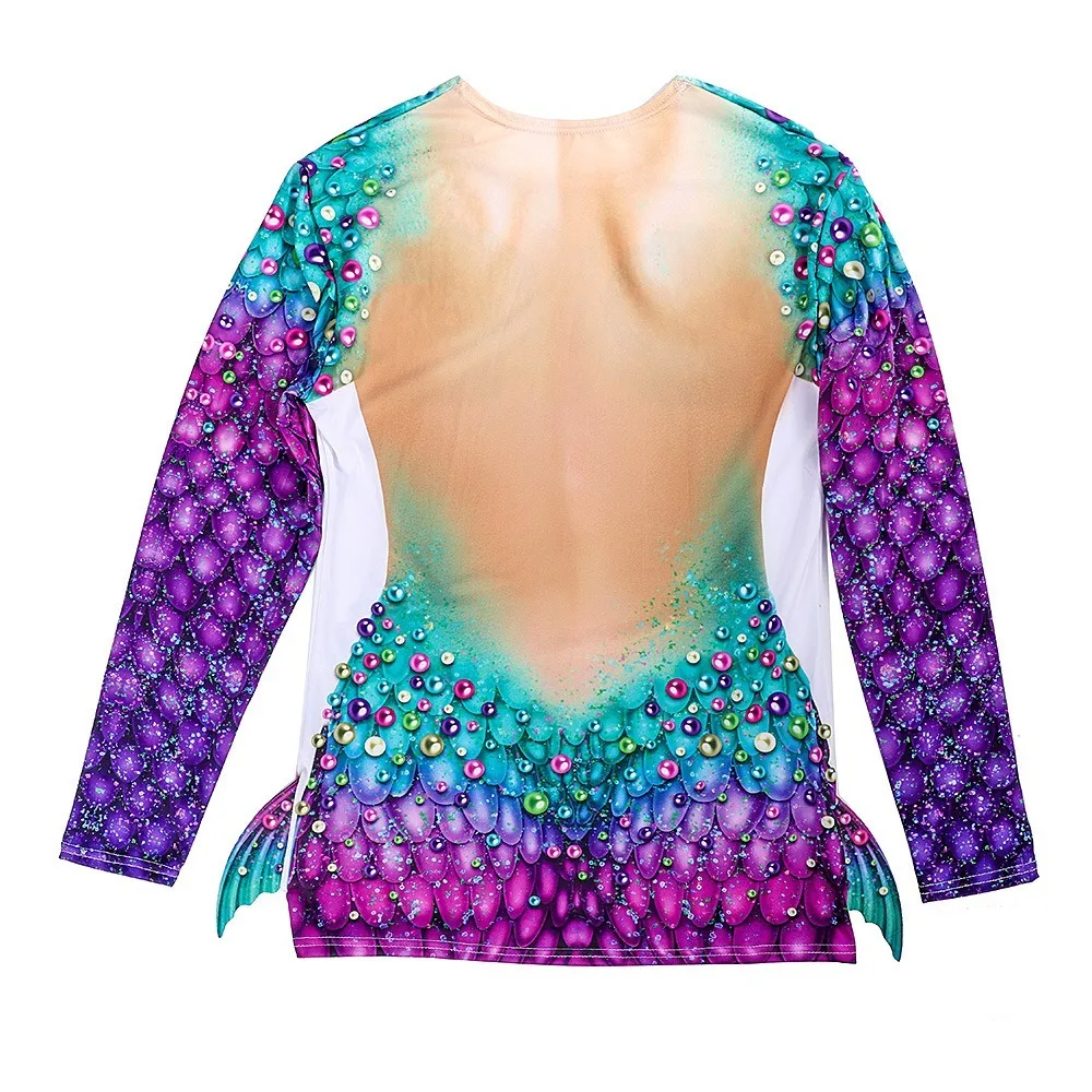 Carnival Halloween Party Adult One Size Printed Mermaid Ocean Shell Long Sleeve T-shirt Halloween Costumes for Women