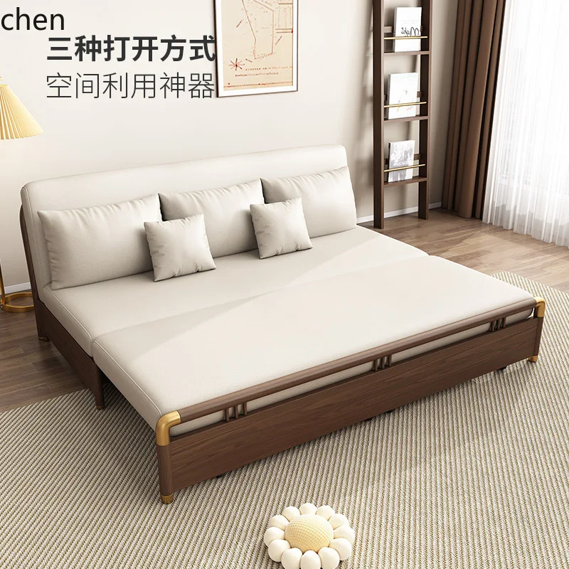 ZML Solid Wood Multifunctional Small Apartment Living Room Single and Double Folding Sofa Bed Dual-use