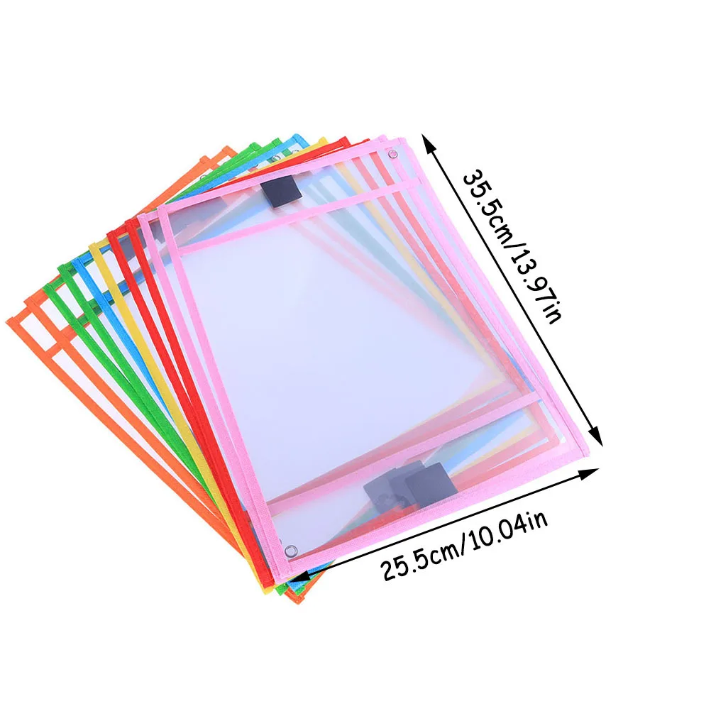 8 قطعة جيوب المسح الجاف قابلة لإعادة الاستخدام حقيبة ملفات PVC مقاوم للماء أوراق شفافة كم علامة حامل اللوازم المكتبية للمدرسة