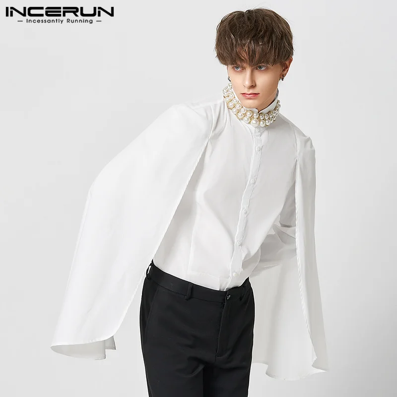 Men Irregular Shirt Solid Color Patchwork Lapel Long Sleeve Camisas 2023 Autumn Streetwear Stylish Casual Shirts S-5XL INCERUN