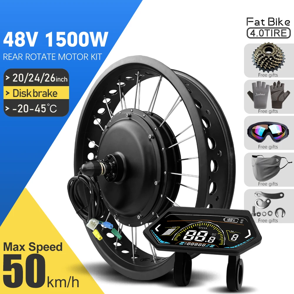 Electric Fat Bike Kit 48V 1500W 4.0Tyre Brushless Rear Rotate Hub Motor Wheel Drive For Snow Ebike Conversion Kit  20 24 26inch