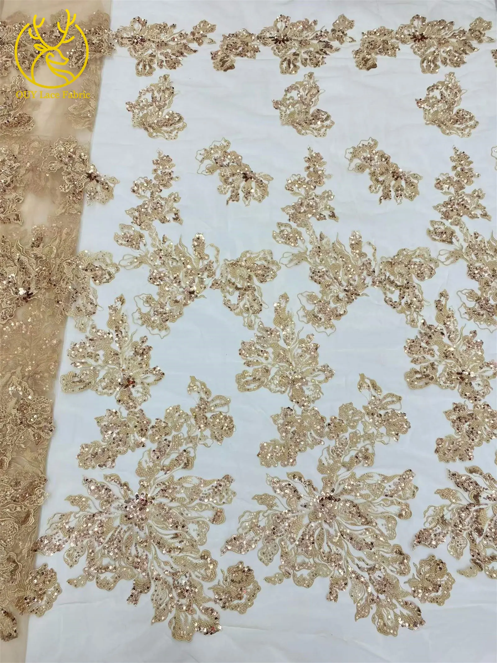 Roter Afrikanischer Bräutigam-Stickerei-Blumenspitzenstoff 2026 Hochwertiger Nigerianischer Pailletten-Perlen-Tüllstoff Hochzeitskleid-Stoff – Detail 17