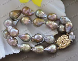 Z12029 2Row 8'' 16mm Peacock-Lavender Drop Edison Keshi Pearl Bracelet Rose