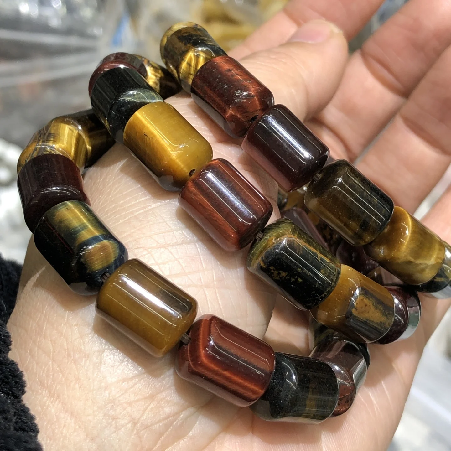 1 Pc Natural Colorful Tiger Eye Bracelet 10x14MM Barrel Beads Reiki Healing Stone Women Men Jewelry Gift view 2