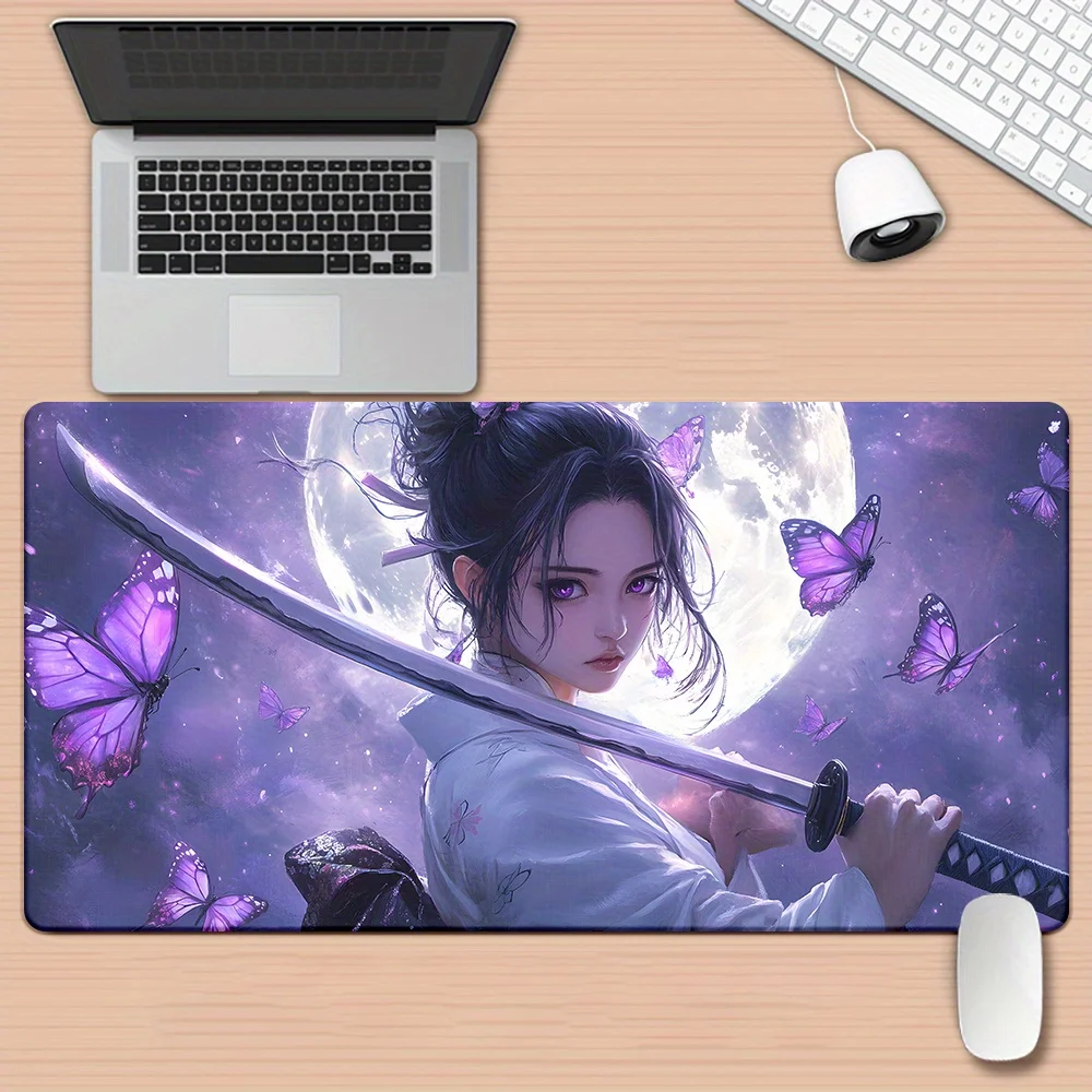 แผ่นรองเมาส์ลายอนิเมะสาวน้อยและผีเสื้อ ขนาดใหญ่ แผ่นรองโต๊ะสำหรับเล่นเกม กันลื่น ขอบเย็บอย่างดี อุปกรณ์เสริมคอมพิวเตอร์ แผ่นรองคีย์บอร์ด แผ่นรองเมาส์ขนาดใหญ่