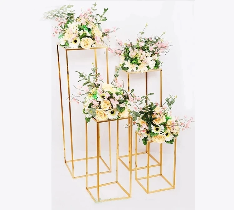 4set 5set iny Gold Iron Plinths Pillar Cake Holder Metal Frame Backdrops Wedding Centerpiece Flower Stand Home Crafts Rack Decor