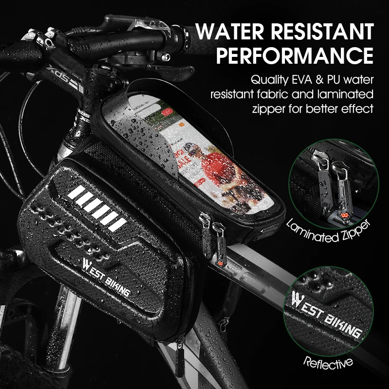 WEST BIKING Bicycle Top Tube Phone Bag Waterproof Touch Screen Phone Case Bag Bike Front Frame Bag MTB Road Bike Accessories