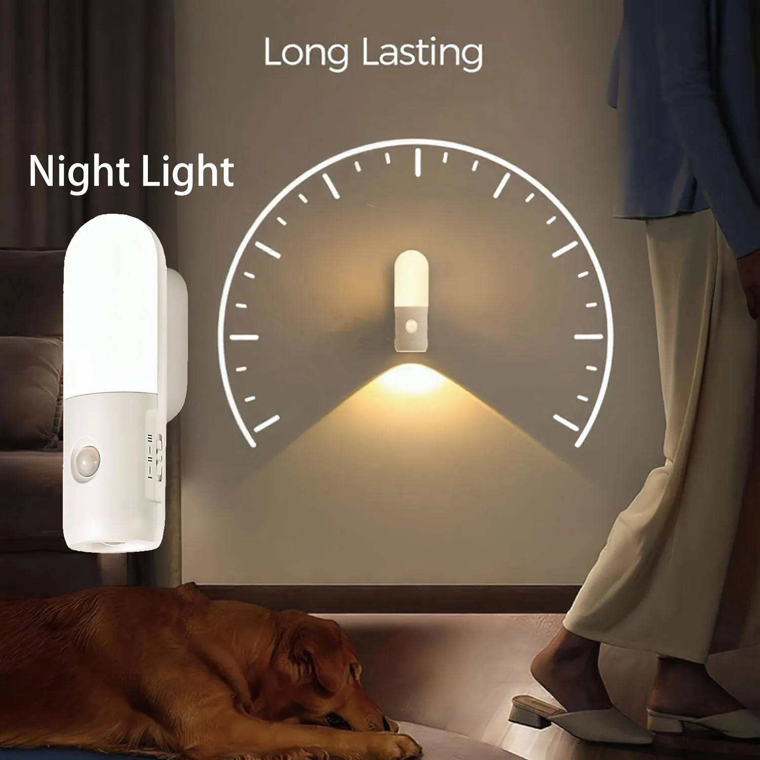 Luce notturna con sensore di movimento da 2 pezzi, luminosità regolabile, adatta per camere da letto, cucine, armadi, scale, corridoi