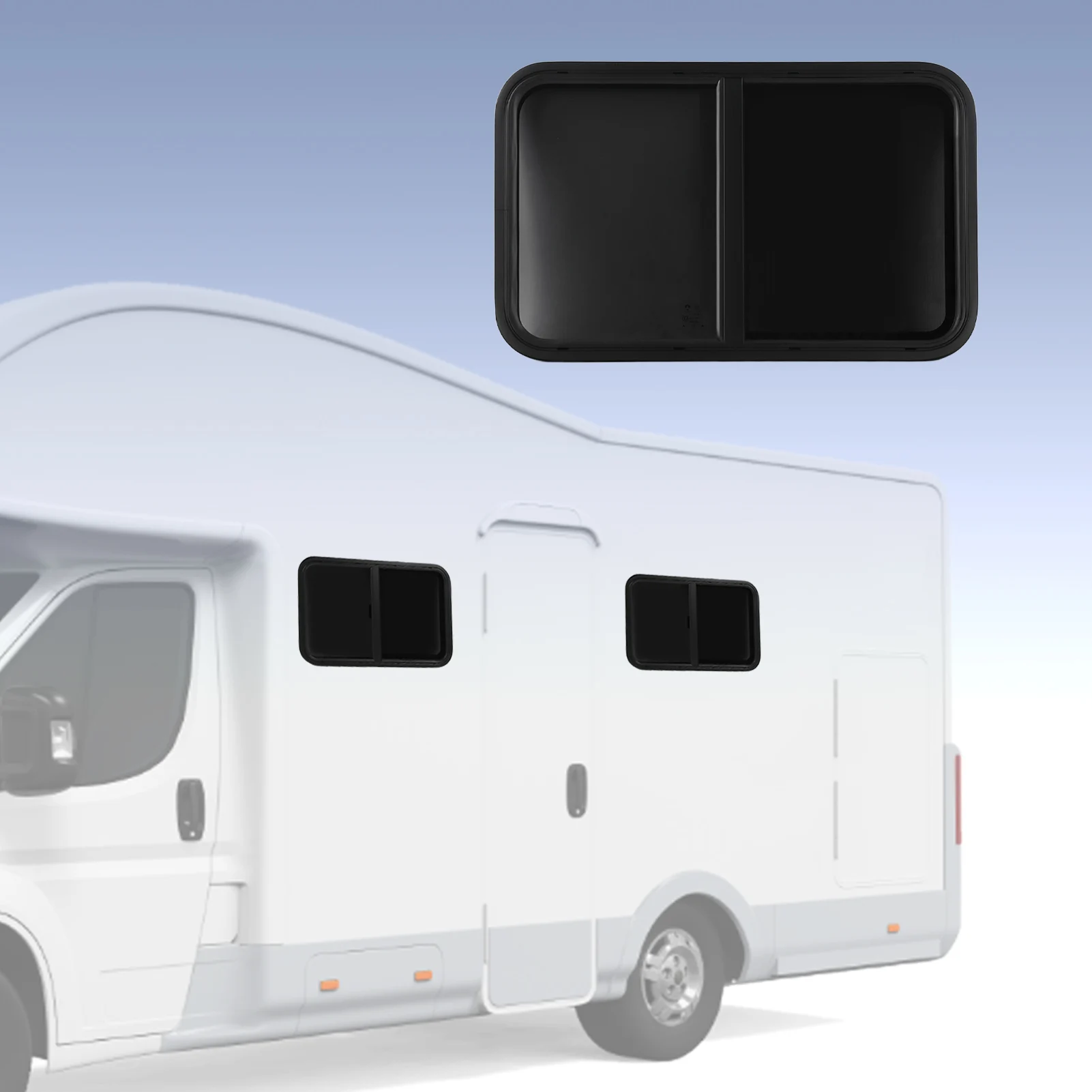 RV Window Rounded Corner Push Pull Style UV Proof Sealed Black Powder Coating for Camper Engineering Vehicle