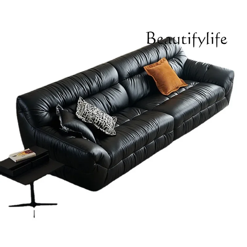 X35 Nordic Medieval Black Leather Sofa Home Living Room Modern Simple Leisure Sofa Para Casa E Decoração