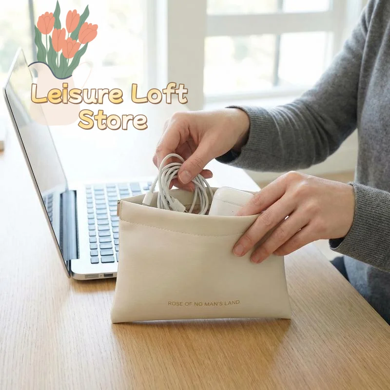 PU Earphone Storage Bag Automatic Close Mini Purse Bag for Charging Cables Pocket Size Separate Storage for Offices Trips