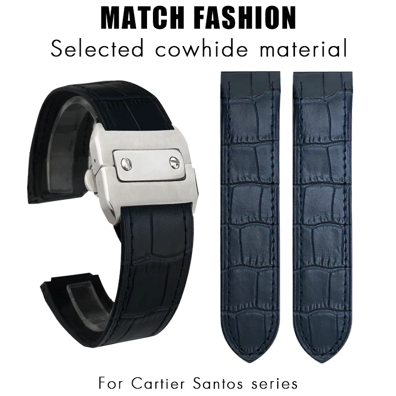 Watch Strap for Cartier Sandoz Santos 100 Sweat-Proof Santos Black Blue Red Pink Purple Genuine Leather Watchband Men Women