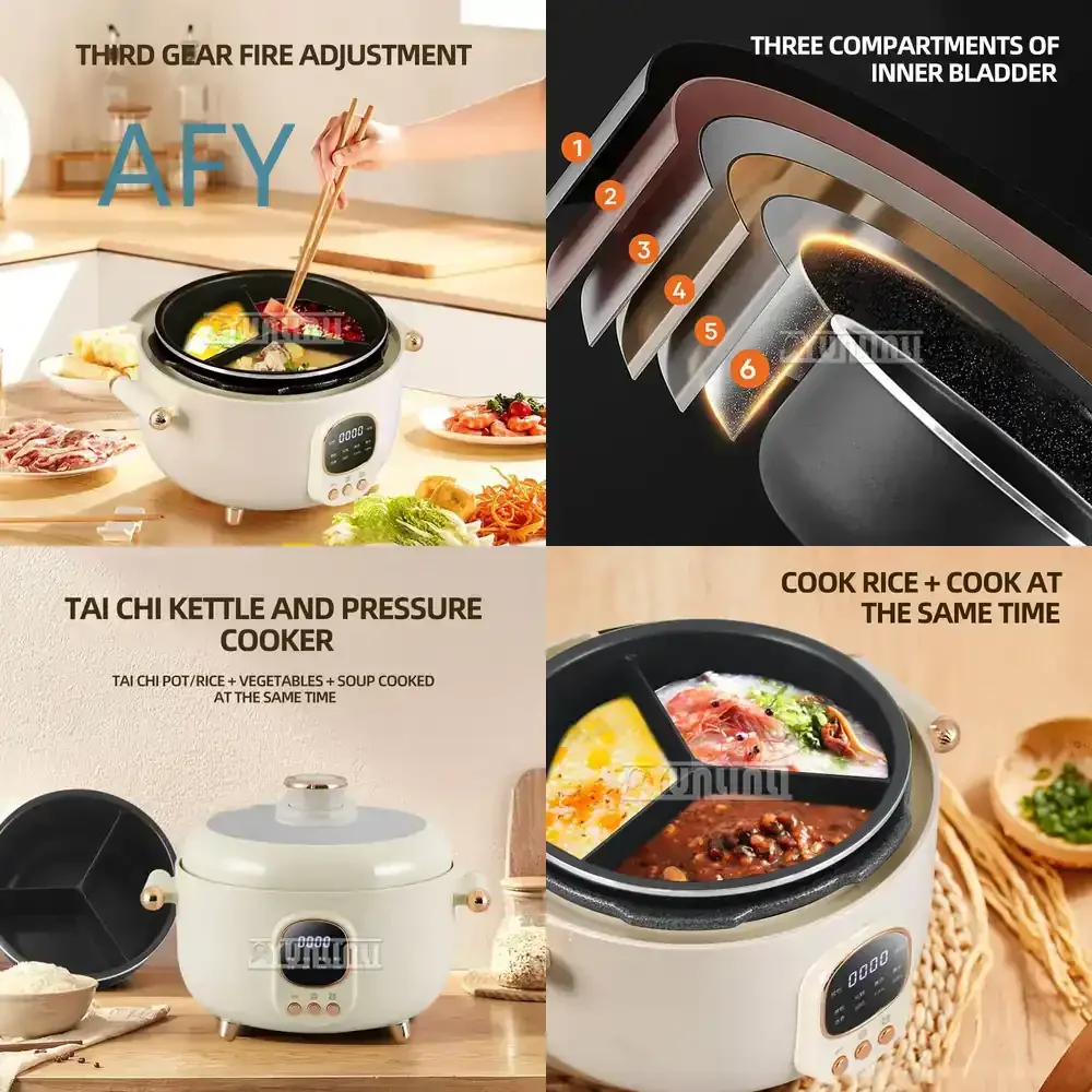 Electric Rice Cooker for Household Use Multifunctional Smart Pressure Cooker for Three Compartment Hot Pot Non Stick Cooking