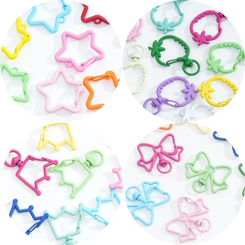 5pcs/lot Metal Colorful Heart Keychains Rotating Buckle Spring Star Keyrings Clasps Hooks Key Ring Accessories Jewelry Making
