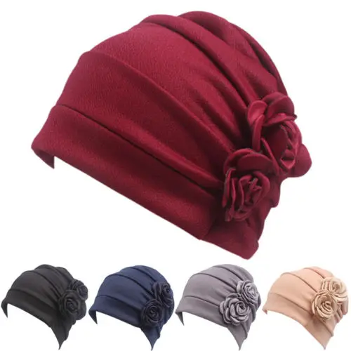 Double Flower Turban Muslim Women Inner Hijab Hat Beanies Bonnet Hair Loss Headscarf Cancer Chemo Cap Headwear Turbante Mujer