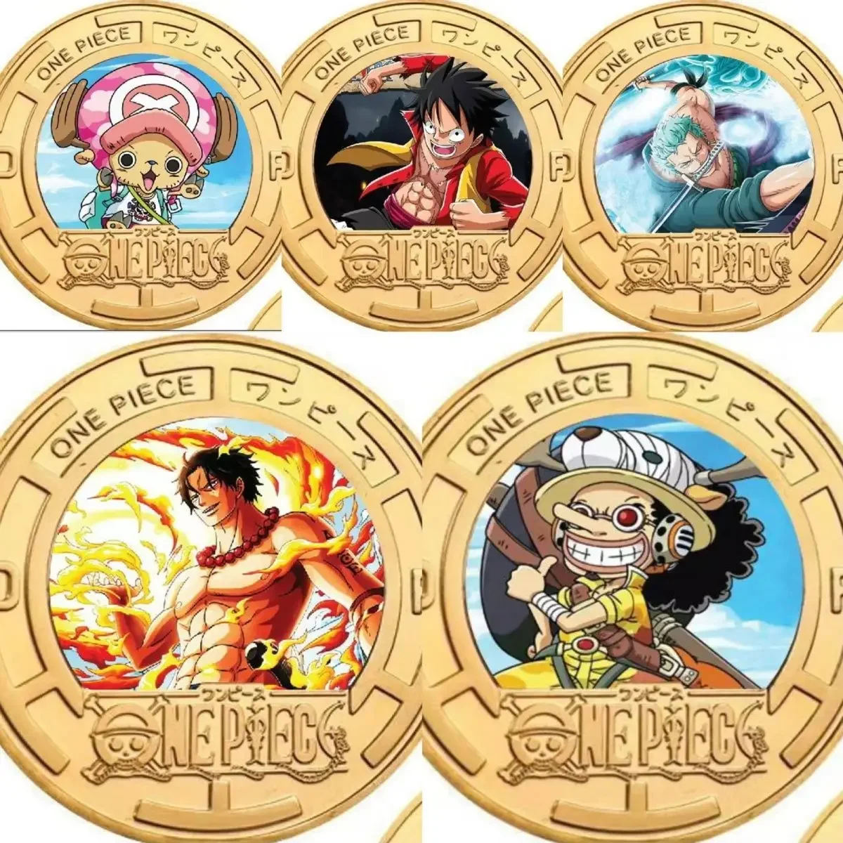 5pcs/set Bandai One Piece Luffy Zoro Chopper Anime Character Metal Commemorative Coin Commemorative Medal Children's Gift Toy