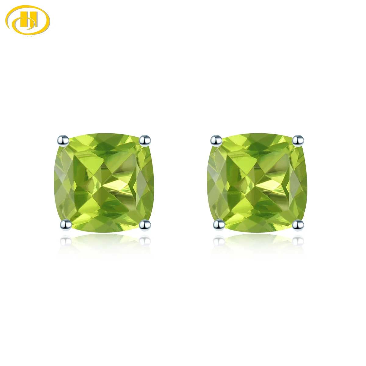 Natural Peridot 925 Sterling Silver Stud Earrings 3.56 Carats Genuine Gemstone Party Jewelry Simple Style Fine Jewelry