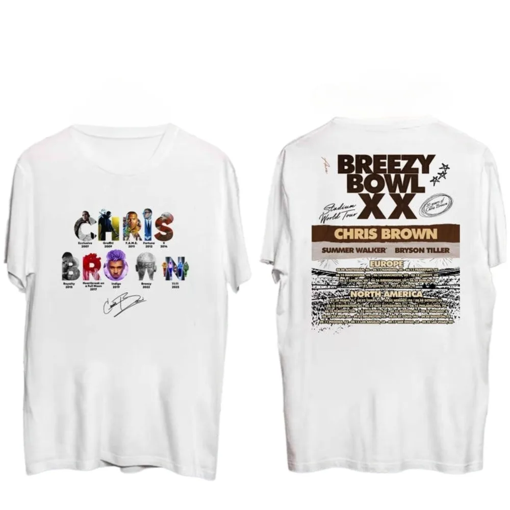 

Chris Brown Breezy Bowl XX Tour 2025 Tee Merch T-shirts Women Men Fashion Casual Crewneck Short Sleeve Streetwear T-shirt Gift