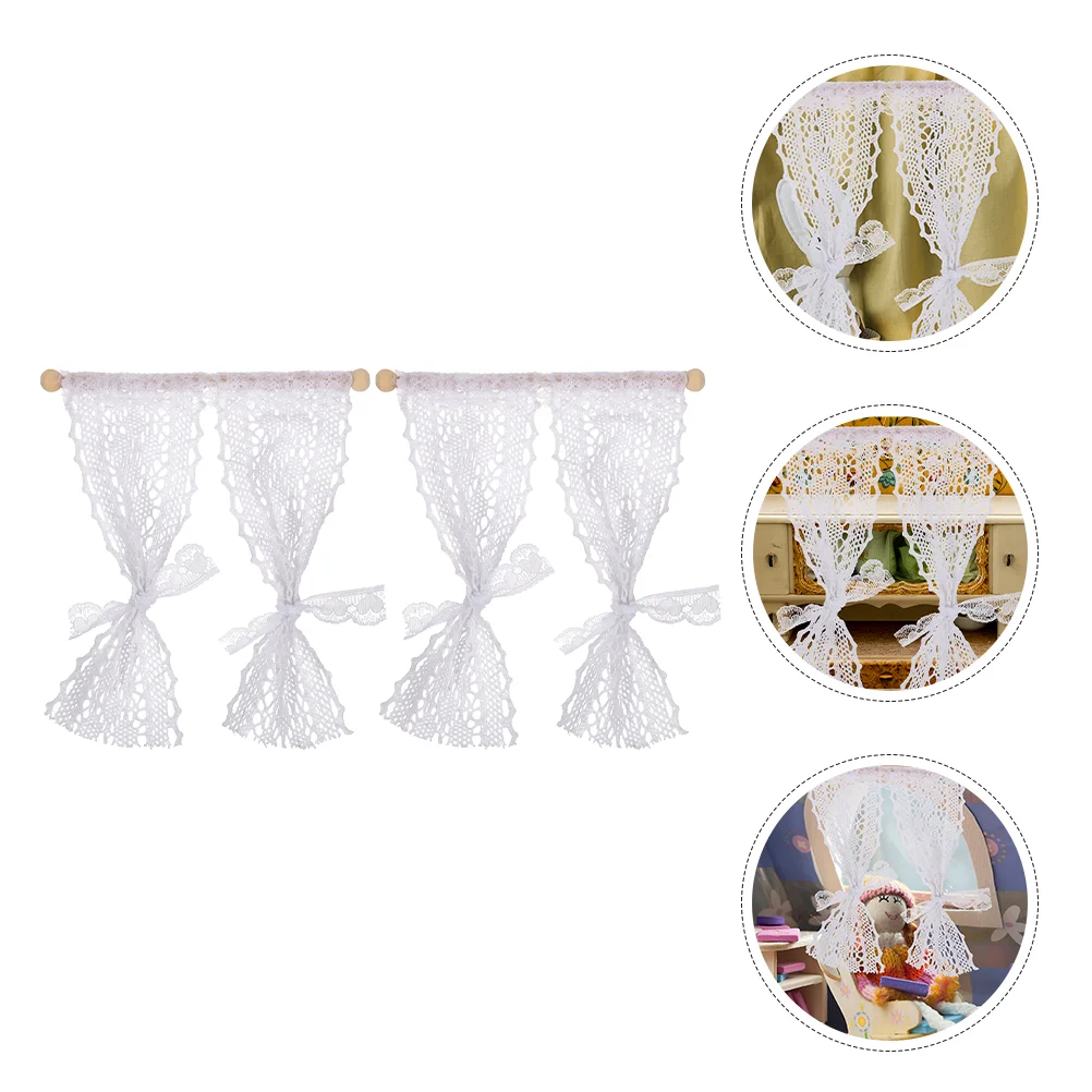 

2 Pcs Prop for Mini House Ornament Dollhouse Curtains Tiny Models Daisy Accessories