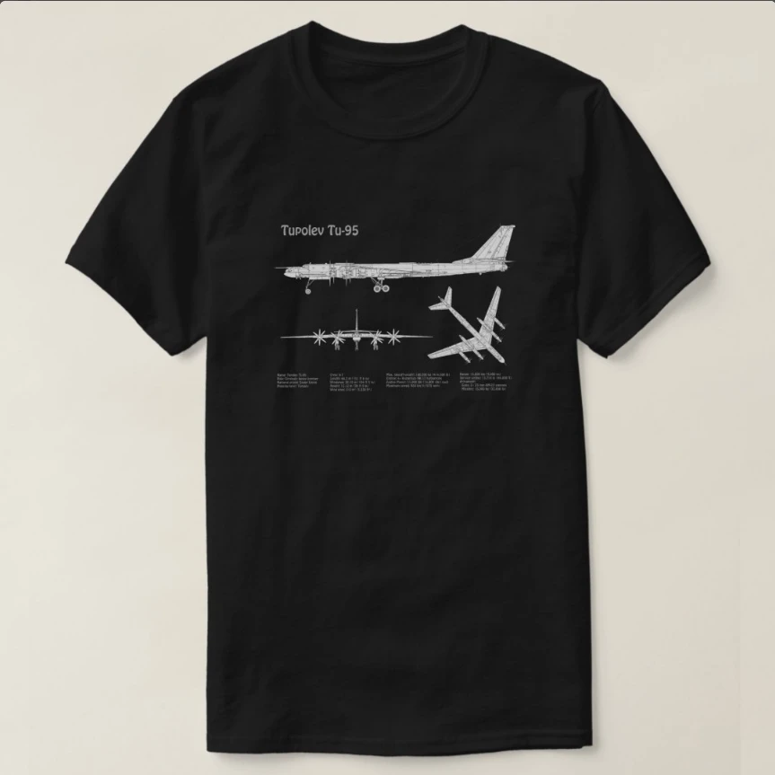 

Soviet Russian Tupolev Tu-95 Bear Strategic Bomber Blueprint T-Shirt 100% Cotton O-Neck Short Sleeve Casual Mens T-shirt