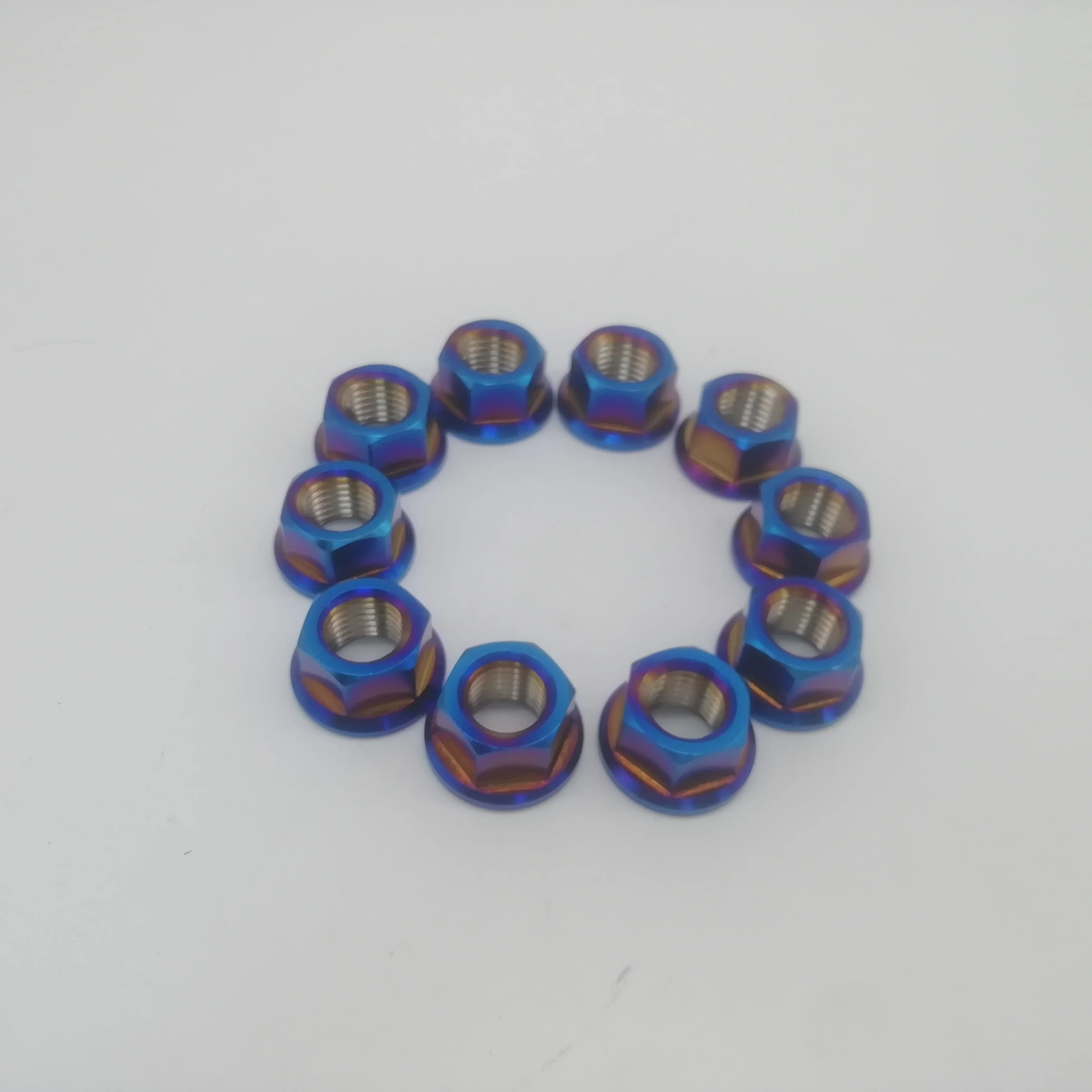 Burning blue Titanium Ti M10x1.25mm Sprocket Flange Nut MTB Motorcycle Bike 10pcs